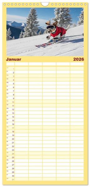 Produktbild: Familienplaner 2026 - Jack Russel Active mit 5 Spalten (Wandkalender, 21 x 45 cm) CALVENDO