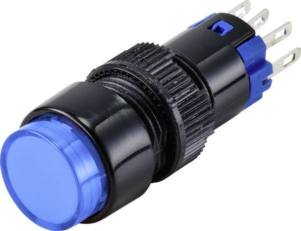 Produktbild: TRU COMPONENTS TC-9428080 LAS2Y-11Z/B/12V Druckschalter 250 V 3 A 1 x Aus/Ein rastend Blau IP40 1 St.