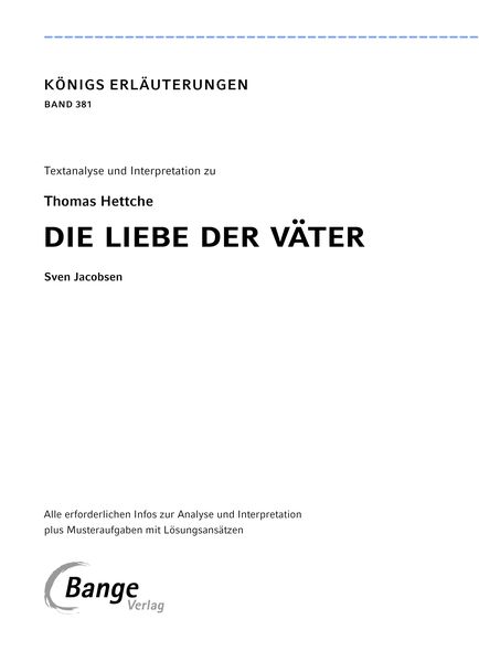 Produktbild: Die Liebe der Väter von Thomas Hettche - Textanalyse und Interpretation