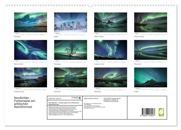 Produktbild: Nordlichter - Farbenspiel am arktischen Nachthimmel (hochwertiger Premium Wandkalender 2026 DIN A2 quer), Kunstdruck in Hochglanz