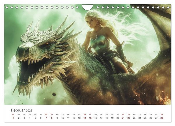Produktbild: Kraft und Magie - Die Welt der Drachenkriegerinnen (Wandkalender 2026 DIN A4 quer), CALVENDO Monatskalender