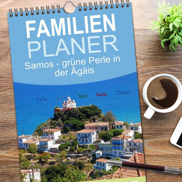 Produktbild: Familienplaner 2026 - Samos - gr&uuml;ne Perle in der &Auml;g&auml;is mit 5 Spalten (Wandkalender, 21 x 45 cm) CALVENDO