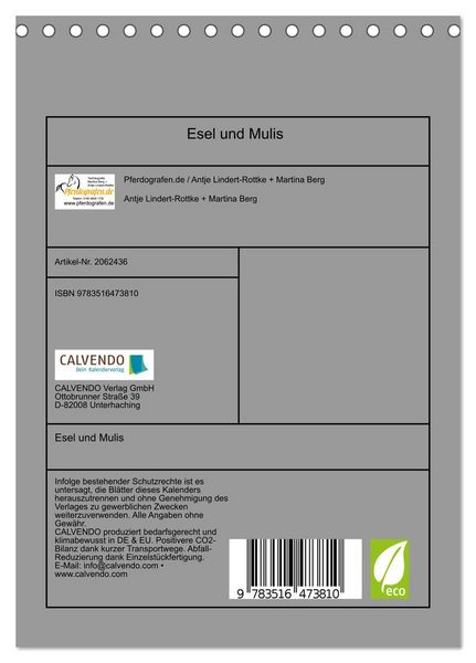 Produktbild: Esel und Mulis (Tischkalender 2026 DIN A5 hoch), CALVENDO Monatskalender