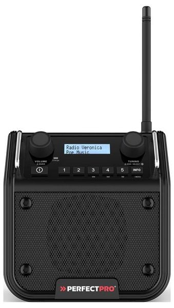 Produktbild: PerfectPro DPR2-18V Baustellenradio DAB+, UKW AUX, Bluetooth&reg;, DAB+, UKW spritzwassergesch&uuml;tzt, staubdicht, sto&szlig;fest Schwarz