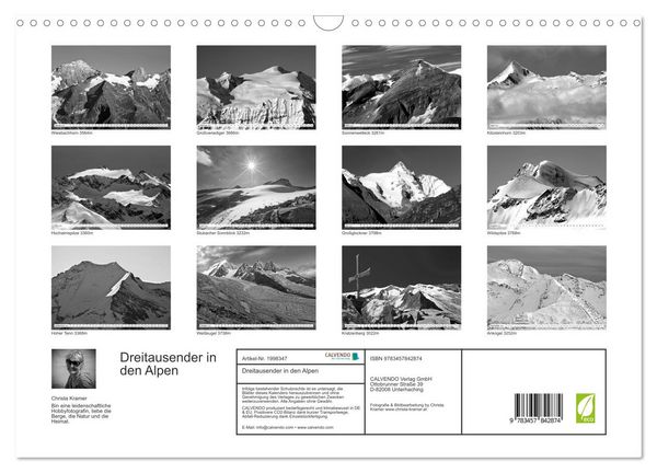 Produktbild: Dreitausender in den Alpen (Wandkalender 2026 DIN A3 quer), CALVENDO Monatskalender
