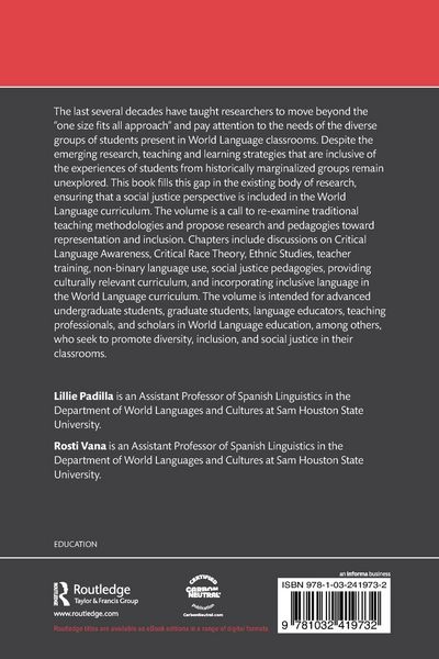 Produktbild: Representation, Inclusion and Social Justice in World Language Teaching