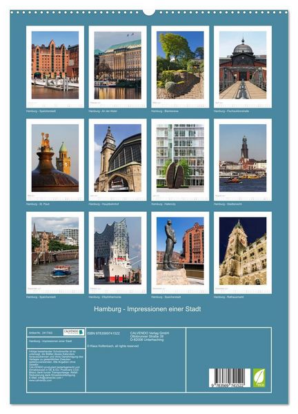 Produktbild: Hamburg - Impressionen einer Stadt (hochwertiger Premium Wandkalender 2027 DIN A2 hoch), Kunstdruck in Hochglanz