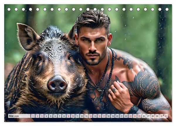 Produktbild: Naturburschen im Wald - Muskeln, Tattoos und Waldbewohner (Tischkalender 2026 DIN A5 quer), CALVENDO Monatskalender