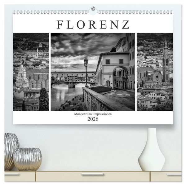 Produktbild: FLORENZ Monochrome Impressionen (hochwertiger Premium Wandkalender 2026 DIN A2 quer), Kunstdruck in Hochglanz