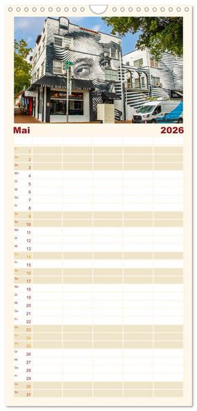 Produktbild: Familienplaner 2026 - Miami - pulsierende Metropole mit 5 Spalten (Wandkalender, 21 x 45 cm) CALVENDO