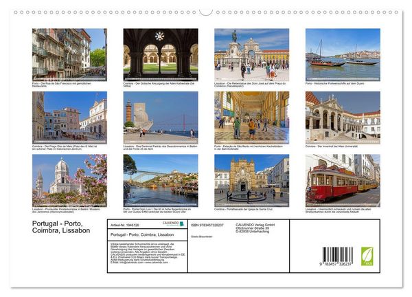 Produktbild: Portugal - Porto, Coimbra, Lissabon (hochwertiger Premium Wandkalender 2026 DIN A2 quer), Kunstdruck in Hochglanz