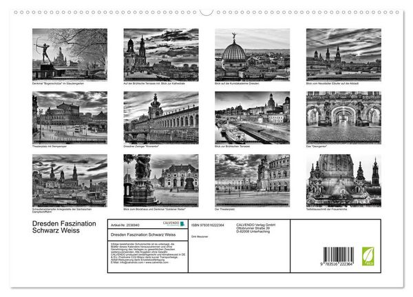 Produktbild: Dresden Faszination Schwarz Weiss (hochwertiger Premium Wandkalender 2026 DIN A2 quer), Kunstdruck in Hochglanz