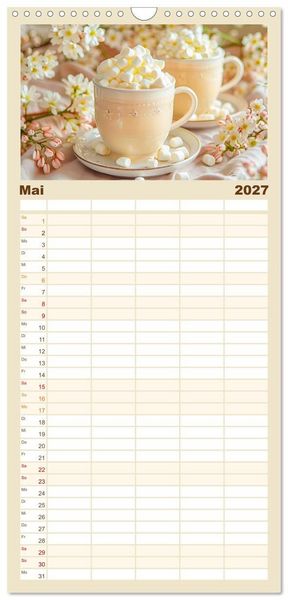 Produktbild: Familienplaner 2027 - Cappuccino, Latte und mehr - Der gro&szlig;e Kaffeekalender mit 5 Spalten (Wandkalender, 21 x 45 cm) CALVENDO