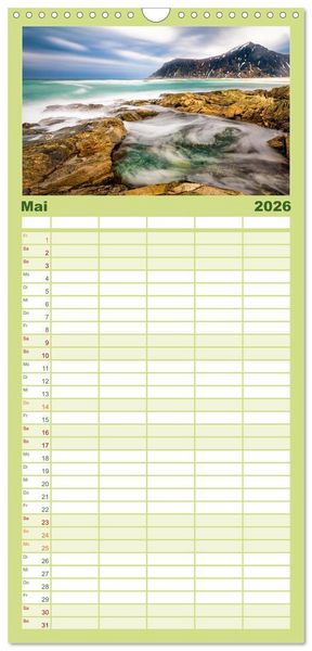 Produktbild: Familienplaner 2026 - Lofoten - Eine Reise durch Nordnorwegen mit 5 Spalten (Wandkalender, 21 x 45 cm) CALVENDO