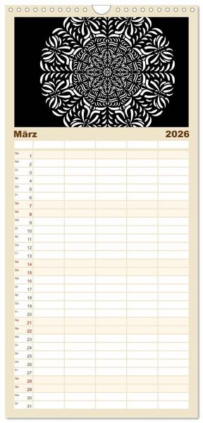Produktbild: Familienplaner 2026 - Entspannung und Ruhe durch Mandalas mit 5 Spalten (Wandkalender, 21 x 45 cm) CALVENDO