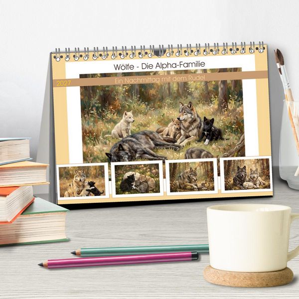 Produktbild: W&ouml;lfe - Die Alpha-Familie (Tischkalender 2027 DIN A5 quer), CALVENDO Monatskalender