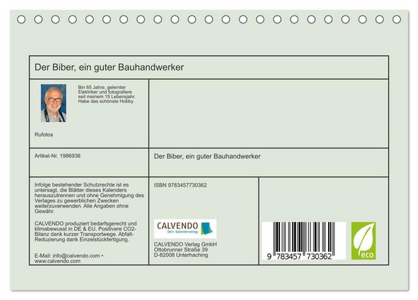 Produktbild: Der Biber, ein guter Bauhandwerker (Tischkalender 2026 DIN A5 quer), CALVENDO Monatskalender