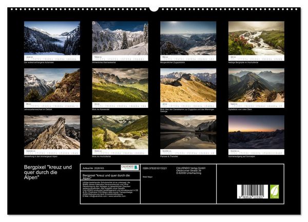 Produktbild: Bergpixel "kreuz und quer durch die Alpen" (hochwertiger Premium Wandkalender 2026 DIN A2 quer), Kunstdruck in Hochglanz