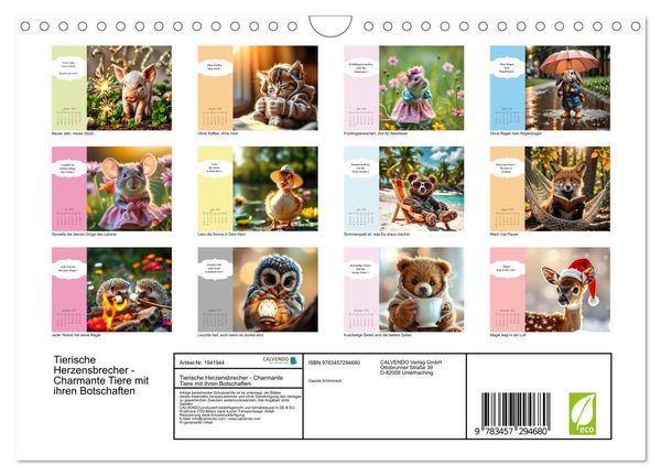 Produktbild: Tierische Herzensbrecher - Charmante Tiere mit ihren Botschaften (Wandkalender 2026 DIN A4 quer), CALVENDO Monatskalender