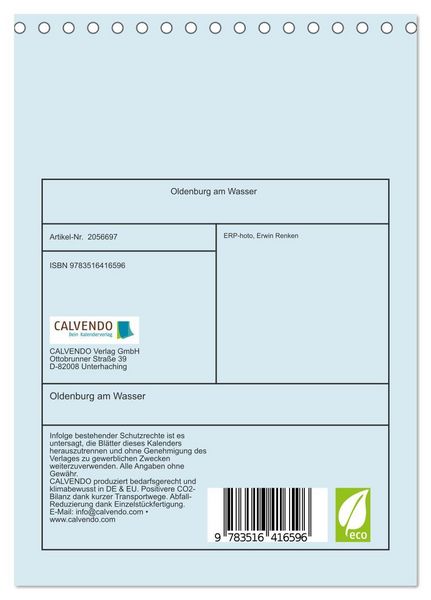 Produktbild: Oldenburg am Wasser (Tischkalender 2026 DIN A5 hoch), CALVENDO Monatskalender