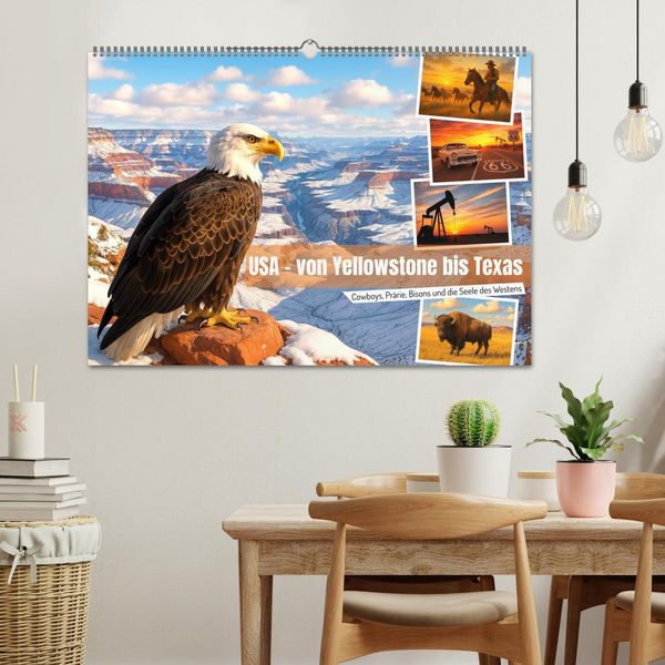 Produktbild: USA &ndash; von Yellowstone bis Texas - Cowboys, Pr&auml;rie und Bisons (Wandkalender 2026 DIN A2 quer), CALVENDO Monatskalender