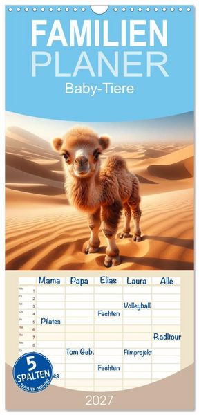 Produktbild: Familienplaner 2027 - Baby-Tiere mit 5 Spalten (Wandkalender, 21 x 45 cm) CALVENDO