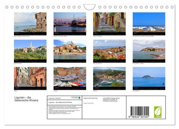 Produktbild: Ligurien - die italienische Riviera (Wandkalender 2026 DIN A4 quer), CALVENDO Monatskalender