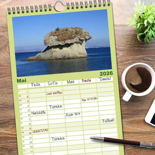 Produktbild: Familienplaner 2026 - Ischia mit 5 Spalten (Wandkalender, 21 x 45 cm) CALVENDO
