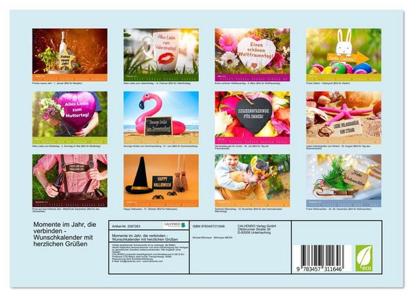 Produktbild: Momente im Jahr, die verbinden - Wunschkalender mit herzlichen Gr&uuml;&szlig;en (Wandkalender 2026 DIN A4 quer), CALVENDO Monatskalender
