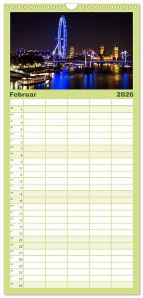 Produktbild: Familienplaner 2026 - Wundervolles London mit 5 Spalten (Wandkalender, 21 x 45 cm) CALVENDO