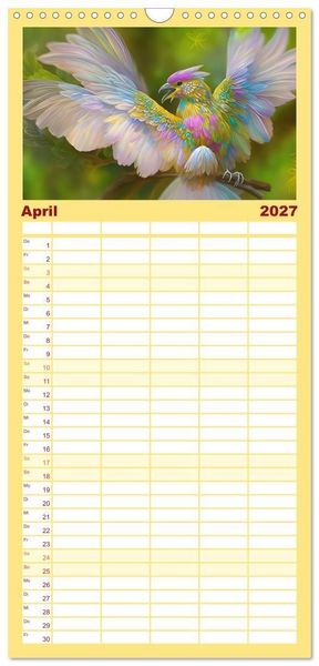 Produktbild: Familienplaner 2027 - Zauberhafte Paradiesv&ouml;gel mit 5 Spalten (Wandkalender, 21 x 45 cm) CALVENDO