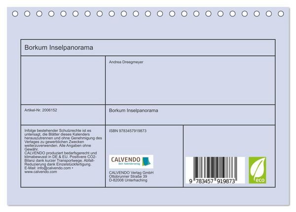Produktbild: Borkum Inselpanorama (Tischkalender 2026 DIN A5 quer), CALVENDO Monatskalender