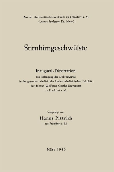 Stirnhirngeschwülste, Taschenbuch von Hanns Pittrich, Springer Berlin, 9783662282212