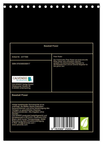 Produktbild: Baseball Power (Tischkalender 2027 DIN A5 hoch), CALVENDO Monatskalender