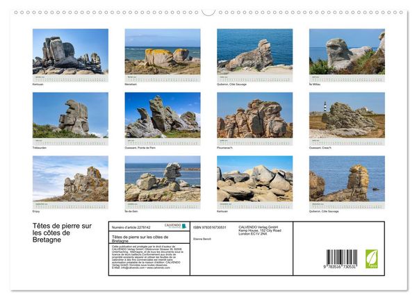 Produktbild: T&ecirc;tes de pierre sur les c&ocirc;tes de Bretagne (Calendrier mural 2026 DIN A2 vertical) calendrier de bureau