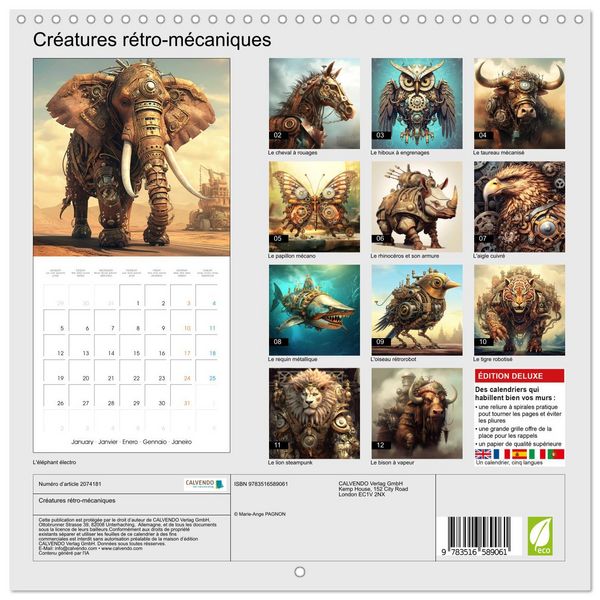 Produktbild: Cr&eacute;atures r&eacute;tro-m&eacute;caniques (Calendrier mural carr&eacute; 2026 30x30 cm) Calendrier double avec une page pour vos prises de notes