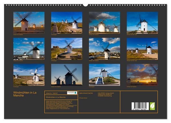 Produktbild: Windm&uuml;hlen in La Mancha (hochwertiger Premium Wandkalender 2026 DIN A2 quer), Kunstdruck in Hochglanz