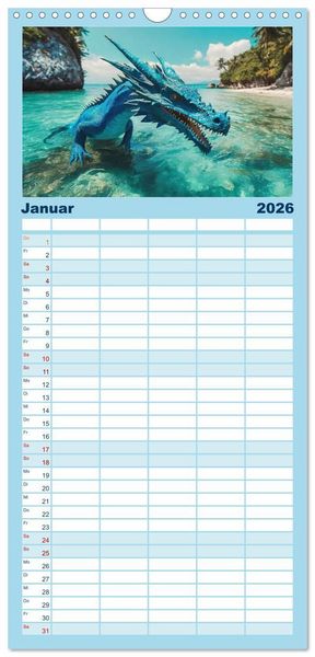 Produktbild: Familienplaner 2026 - Drachen - Herrscher der Welt mit 5 Spalten (Wandkalender, 21 x 45 cm) CALVENDO