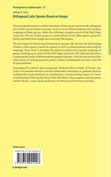 Produktbild: Orthogonal Latin Squares Based on Groups