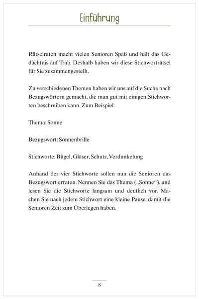 Produktbild: Stichwortr&auml;tsel f&uuml;r Senioren - auch mit Demenz. Kurze R&auml;tsel f&uuml;r Senioren mit Demenz: 4 Stichw&ouml;rter &ndash; 1 Begriff