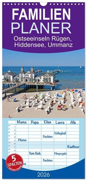 Produktbild: Familienplaner 2026 - Ostseeinseln R&uuml;gen, Hiddensee, Ummanz mit 5 Spalten (Wandkalender, 21 x 45 cm) CALVENDO