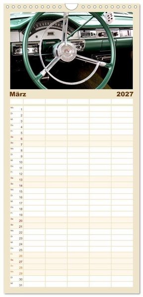 Produktbild: Familienplaner 2027 - Ikonische US-Car Armaturenbretter mit 5 Spalten (Wandkalender, 21 x 45 cm) CALVENDO