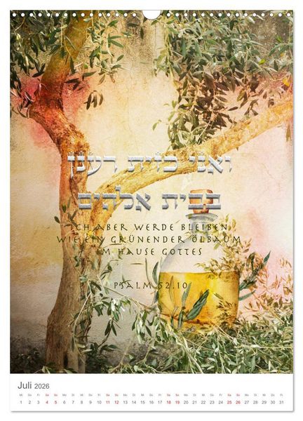 Produktbild: Psalmen Tehilim Hebr&auml;isch - Deutsch (Wandkalender 2026 DIN A3 hoch), CALVENDO Monatskalender