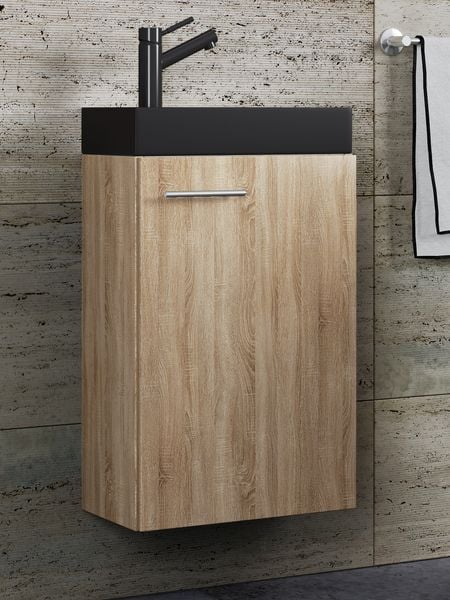Produktbild: 2-tlg Waschtisch Slito Toilette schmal Schwarz