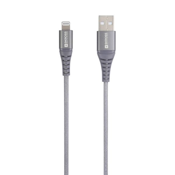 Skross USB-Kabel USB 2.0 USB-C® Stecker, Apple Lightning Stecker 2.00 m Space Grau Rund, Flexibel, Stoff-Ummantelung SKC