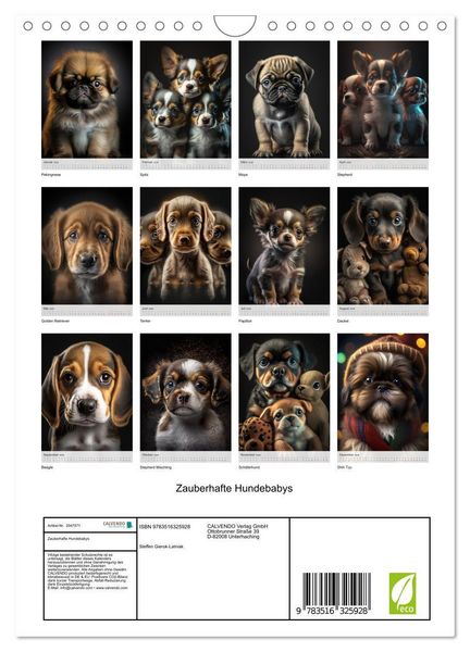Produktbild: Zauberhafte Hundebabys (Wandkalender 2026 DIN A4 hoch), CALVENDO Monatskalender