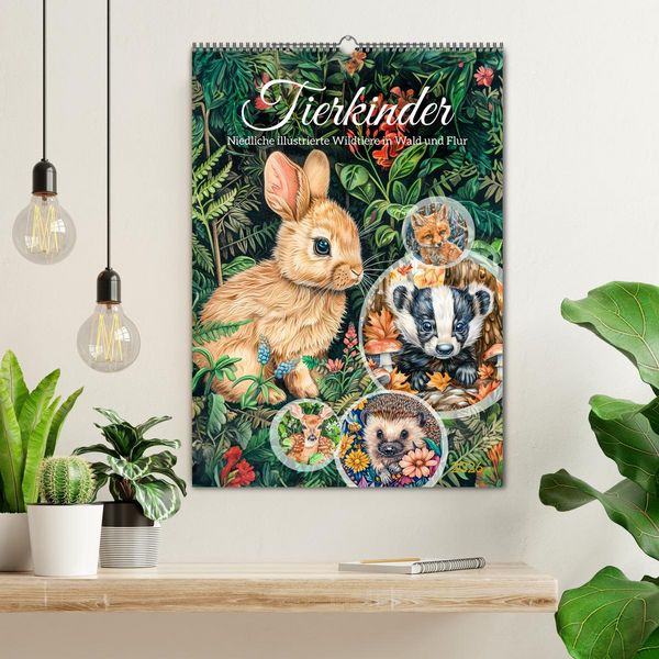 Produktbild: Tierkinder - Niedliche illustrierte Wildtiere in Wald und Flur (Wandkalender 2026 DIN A2 hoch), CALVENDO Monatskalender
