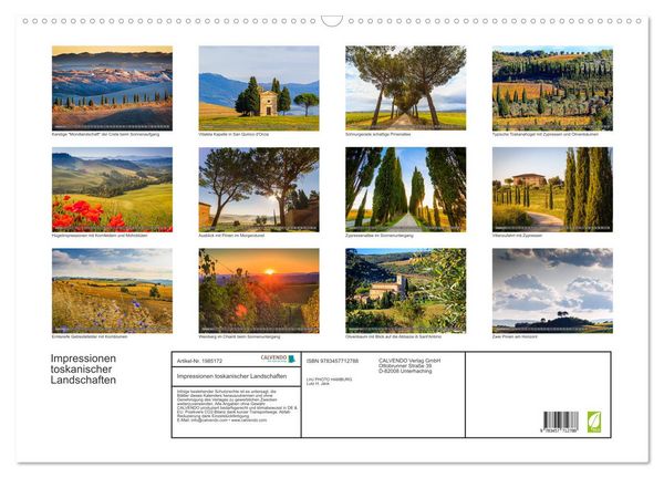 Produktbild: Impressionen toskanischer Landschaften (Wandkalender 2026 DIN A2 quer), CALVENDO Monatskalender