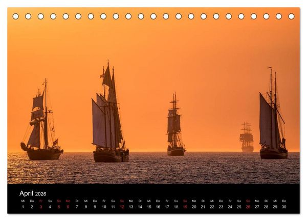 Produktbild: Windjammer auf der Ostsee im Abendlicht (Tischkalender 2026 DIN A5 quer), CALVENDO Monatskalender