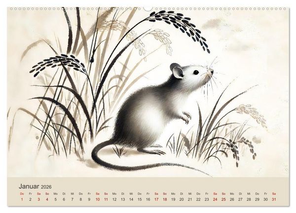 Produktbild: Chinesische Tierkreiszeichen - Kunstvolle KI-Tuschemalerei des Ostens (Wandkalender 2026 DIN A2 quer), CALVENDO Monatskalender